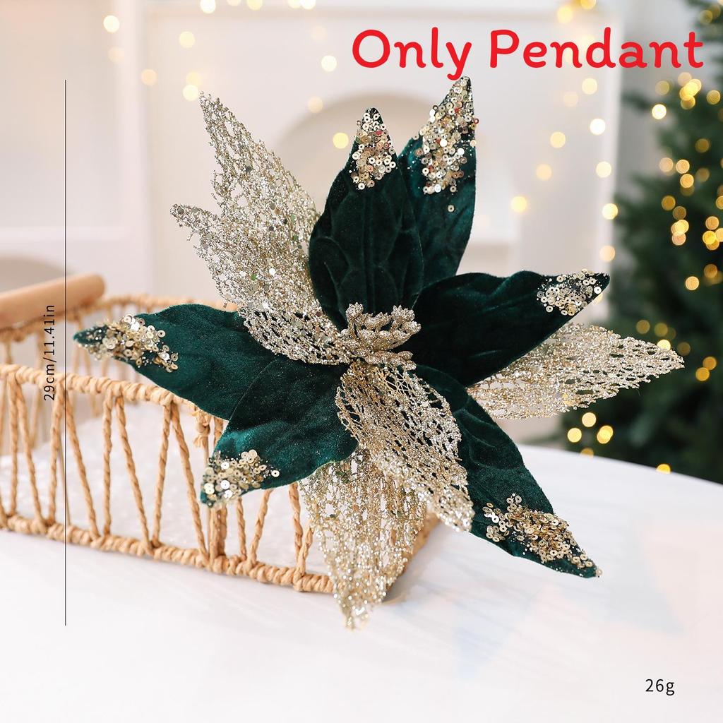 Simulated Flower Pendant With Sequins Design Christmas Home Decoration Prop For Holiday Decor And Diy Wreaths