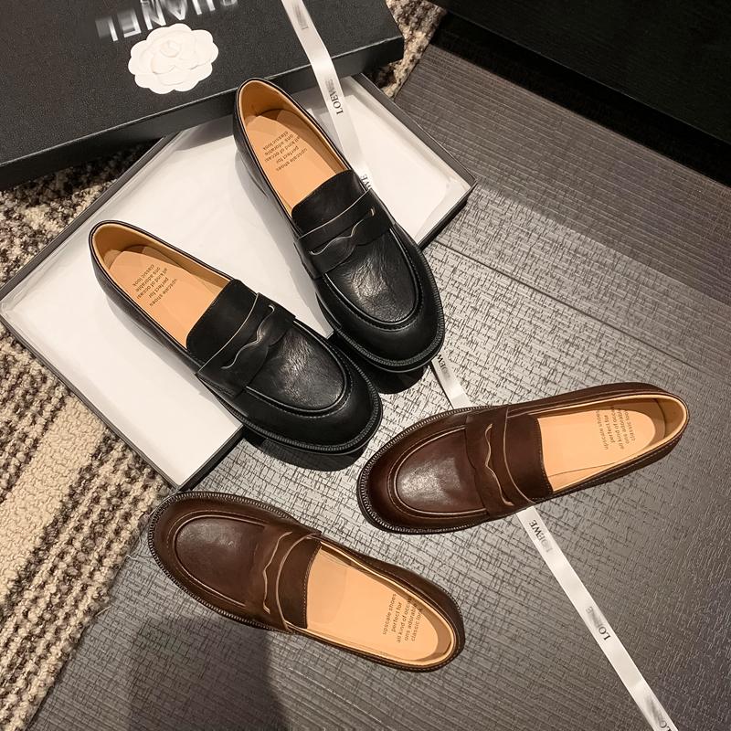 Nové dámské mokasíny penny z pravé hovězí kůže s kulatou špičkou, silnou podrážkou a platformou, nazouvací, k uniformě JK, šaty, lodičky, ručně vyráběné, velikost 42