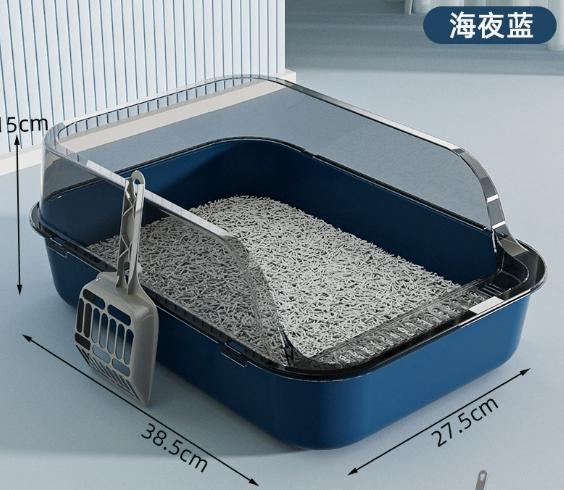Semi Covered Cat Litter Box Plastic Anti Tracking Pet Toilet with Removable Scoop for Odor Control