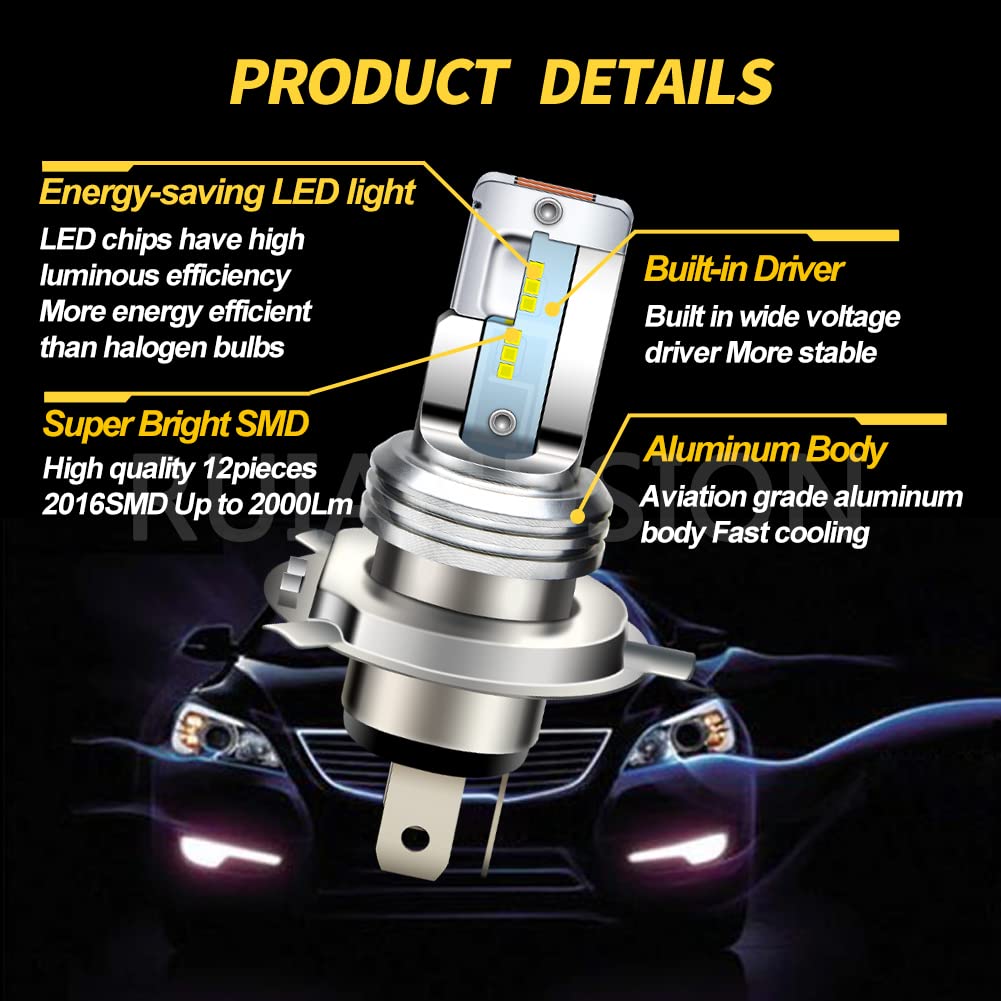 Ruiandsion H4 LED Motorcycle Headlight Bulb White 6V 12V DC
