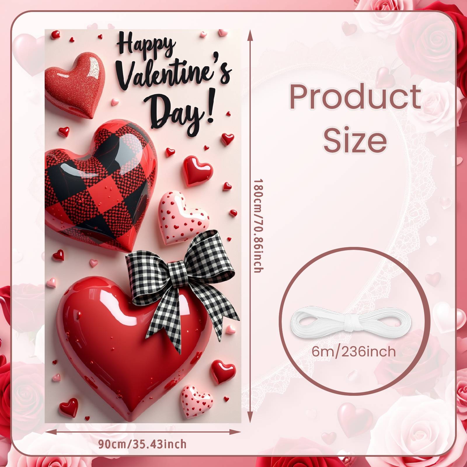 

Love Celebration Display Heart Pattern Valentine Decoration Banner Valentine Event Banner Romantic Gnome Valentine Display