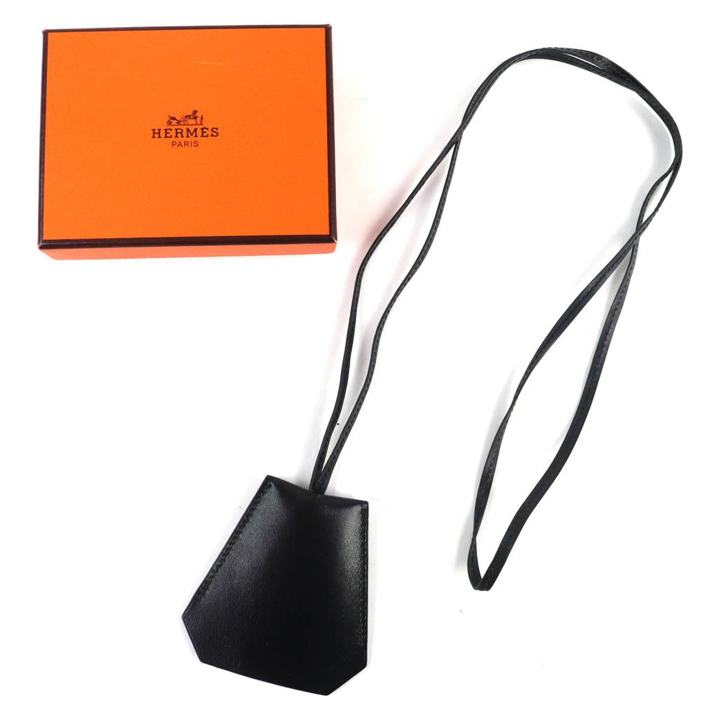Excellent HERMES Necklace Margiela period leather clochette black leather Women Used