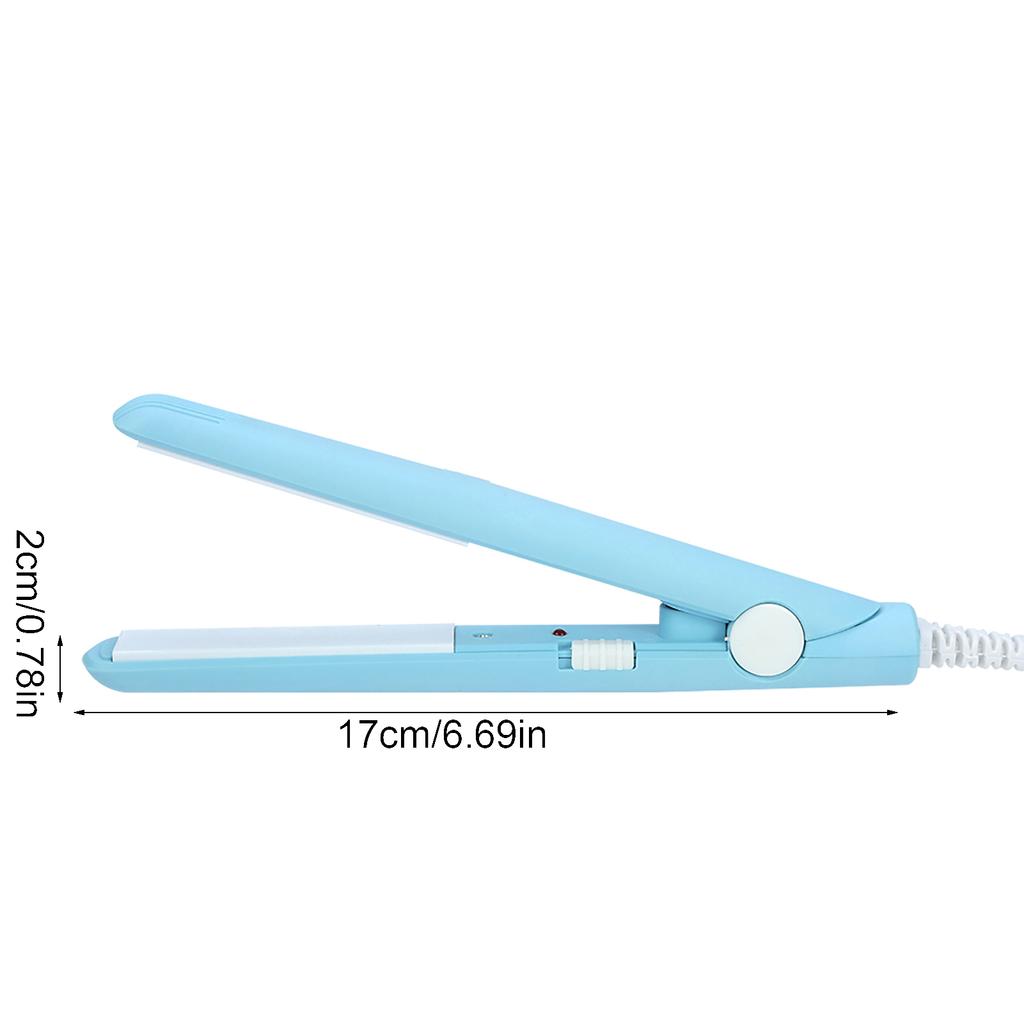 2 In 1 Mini Hair Straightener Ceramic Tourmaline Plate Flat Iron Curler Sky Blue