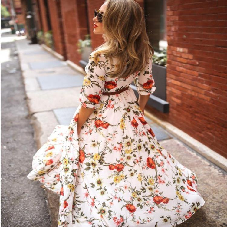 Sexy Floral Print Long Beach Dress Women Casual Summer Dresses New