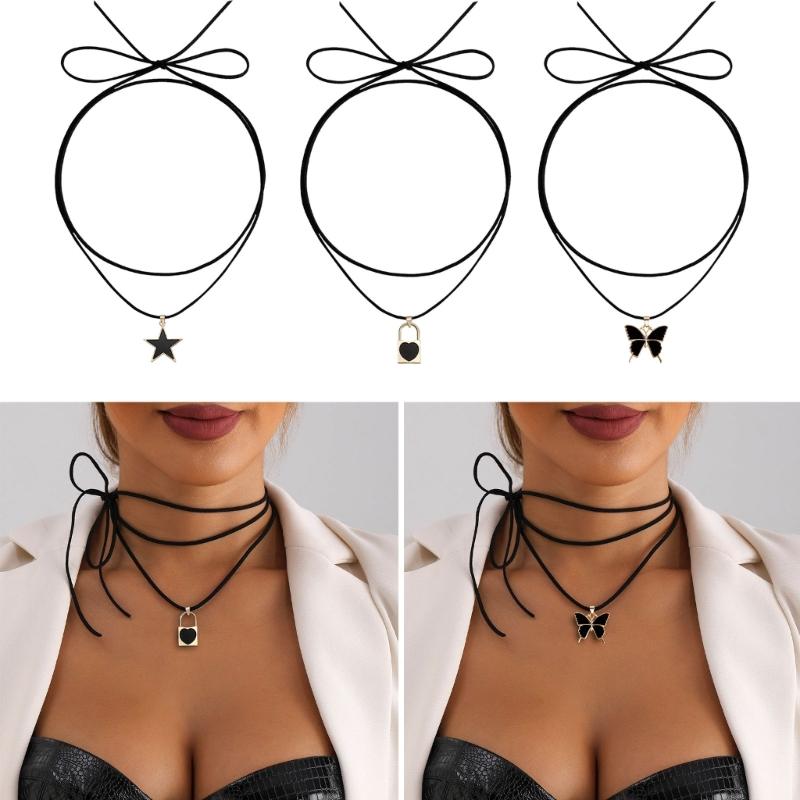 Fashionable Alloy Necklace Pentastar Shape Clavicle Chain Versatile Love Lock/Butterfly Pendant Choker Jewelry for Women