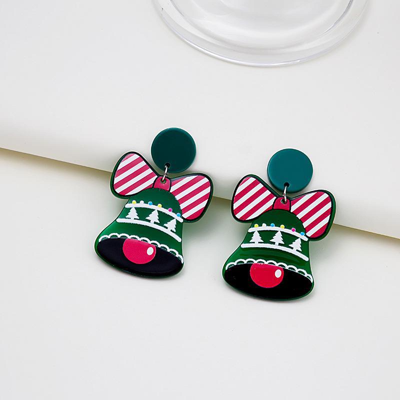 925 Sterling Silver Cartoon Christmas Earrings: Cute Bell & Snowman Acrylic Dangle Design