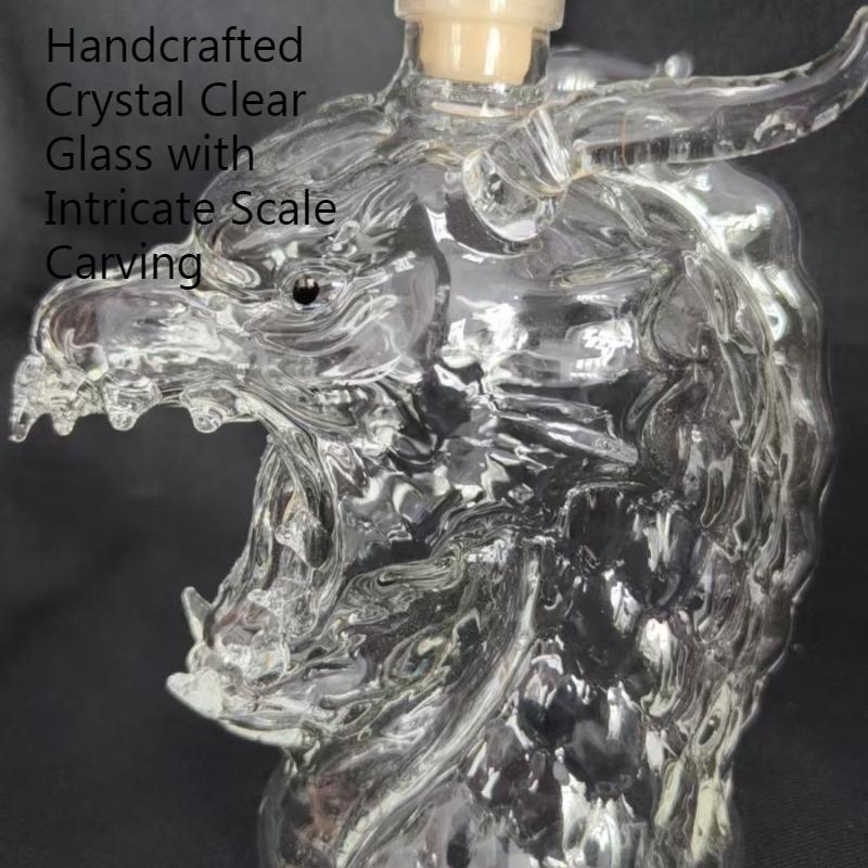 Luxury Dragon Head Whiskey Decanter-Handcrafted Crystal Clear Glass with Intricate Scale Carving, Collector's Display Art Piece