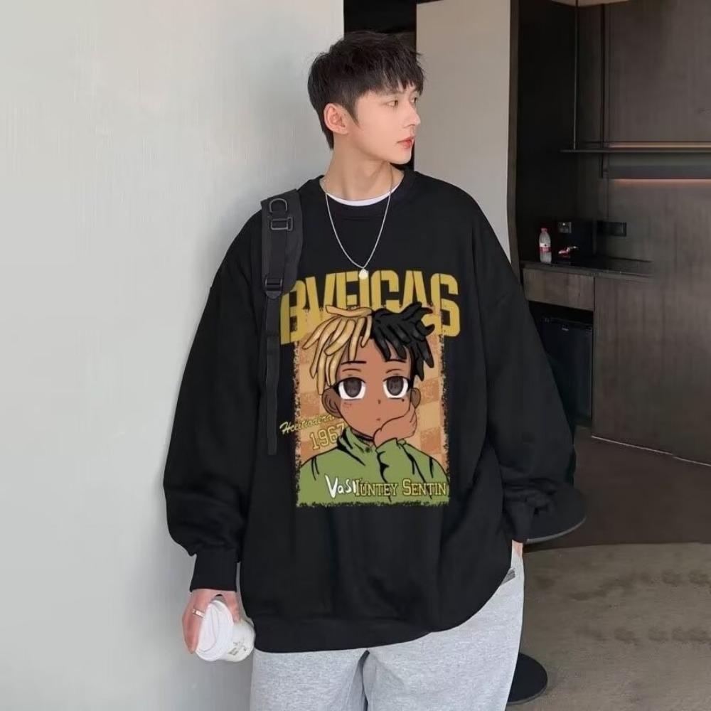 Sweater men's crew neck print cartoon loose trend versatile hip hop, Hong Kong style boys autumn clothes tide