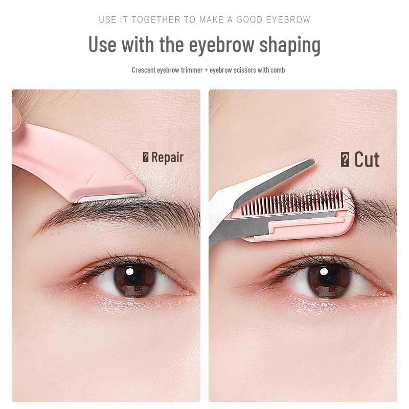 Crescent Eyebrow Razor & Safety Trimming Scissors Set with Comb