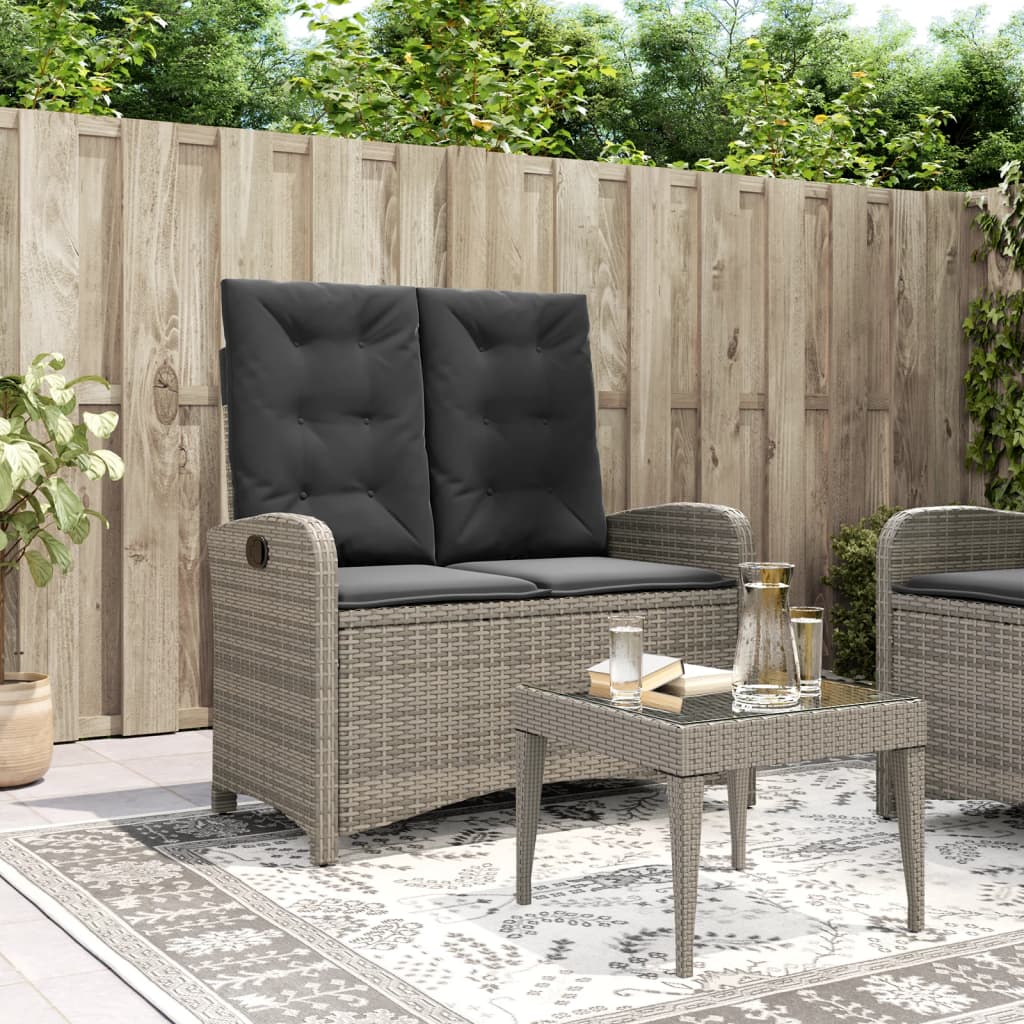 Adjustable Garden Bench with Cushions Grey Poly Rattan