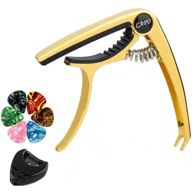 

[Amazon exclusive brand] guitar capo tasto one touch capo acoustic guitar capo electric guitar for folk guitar ukulele zinc alloy (gold)
