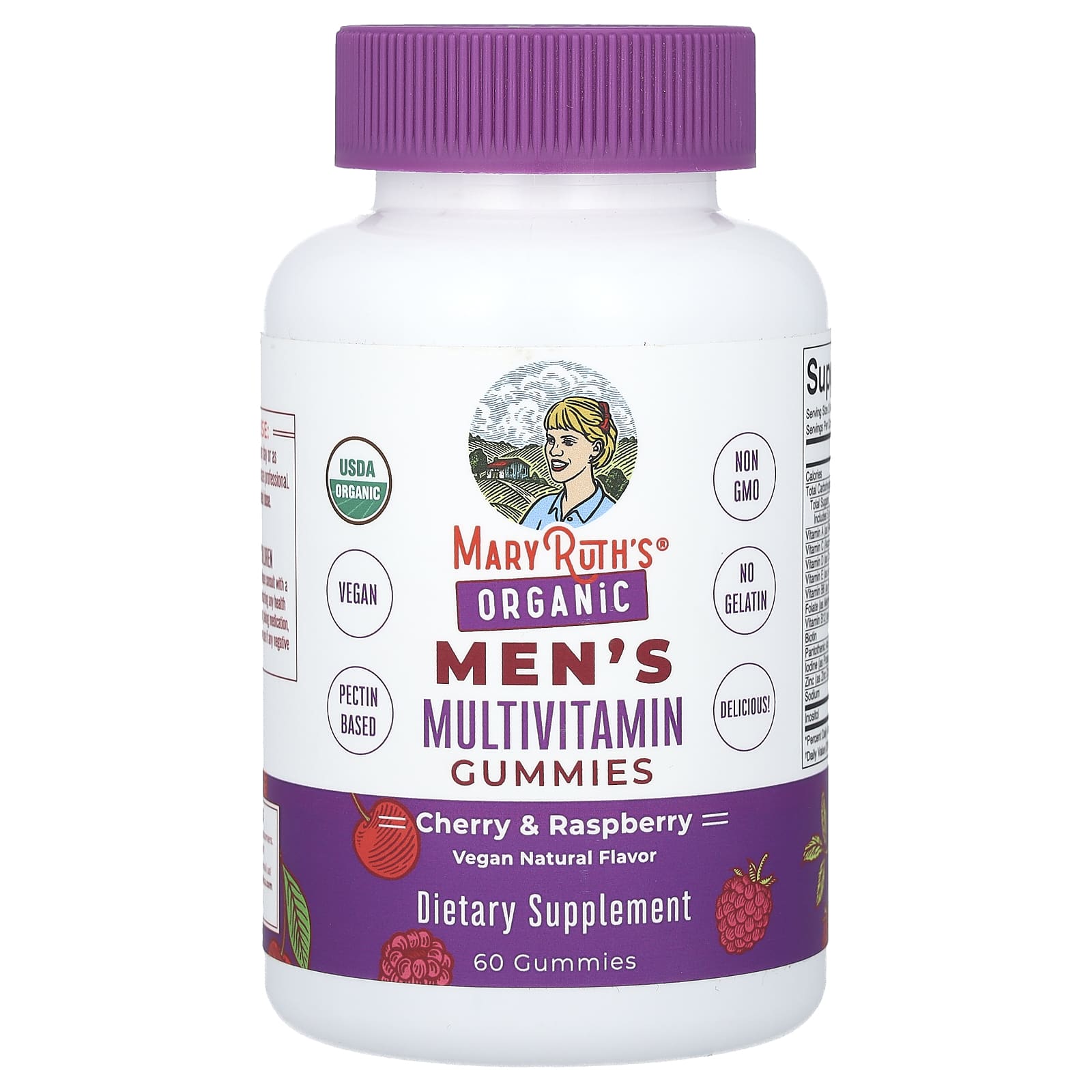 

MaryRuth s, Organic Men s Multivitamin Gummies, Cherry & Raspberry, 60 Gummies