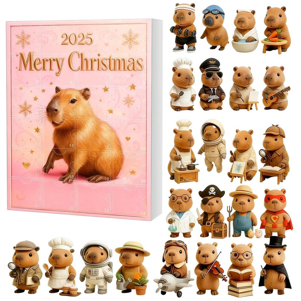 Capybara Advent Christmas 2025 2D Acrylic Decorations 24 Days Capybara Ornament Countdown Calendar for Home Living Room Family