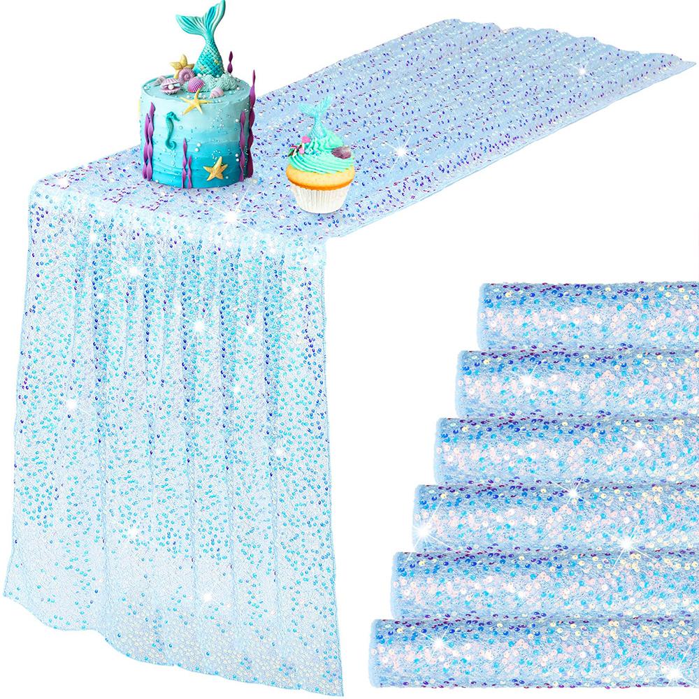 6 Pack Sequin Table Runner Sparkling Iridescent Party Decor for Wedding Birthday Dining Events Glittery Table Cover Accessories