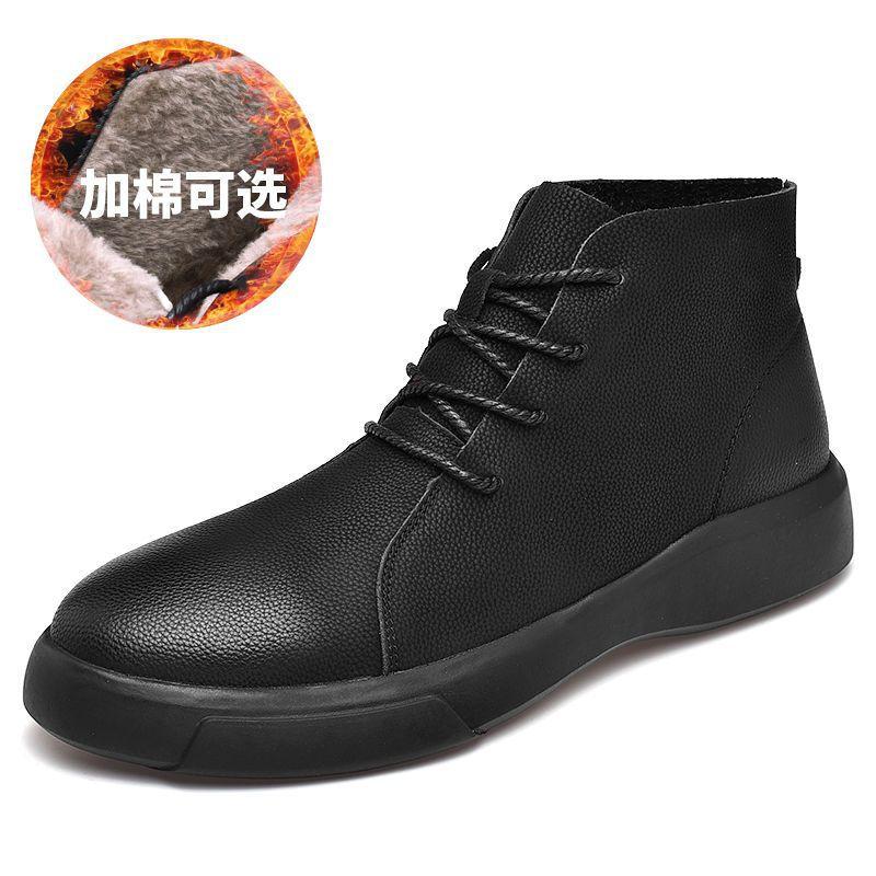 Martin boots men's 2025 winter new leather high-top velvet thermal short boots British retro boots men's cotton shoes