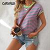 Women's Summer New Round Neck Knit Top Casual Stripe Clashing Sweater