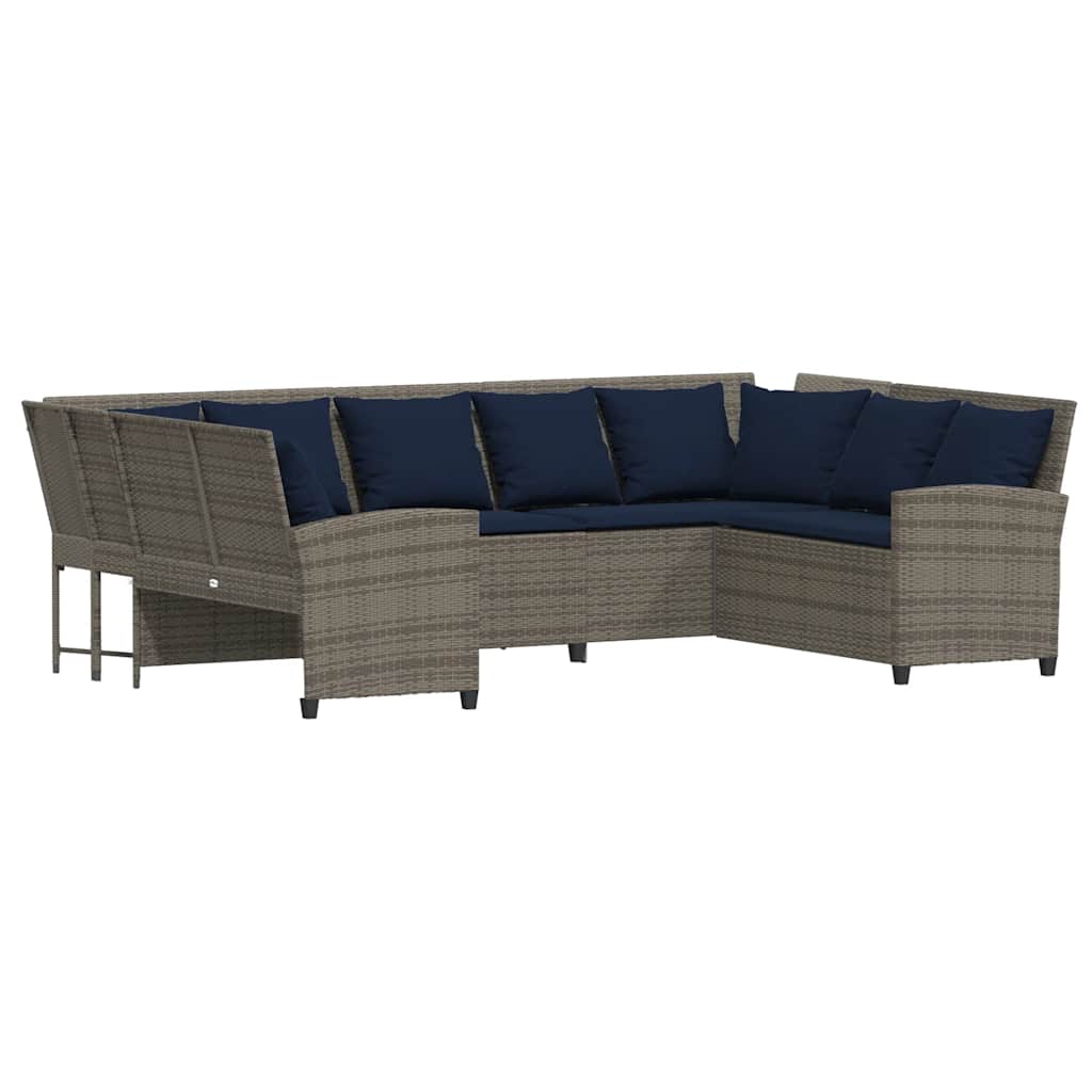 Garden Sofa with Cushions Gray Poly Rattan