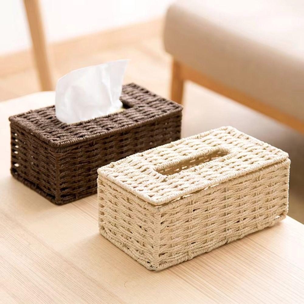 Hand Woven Rattan Woven Tissue Box Japanese Style Napkin Holder Creative Storage Box  Home