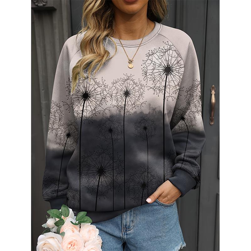 Löwenzahn Sweatshirts Niedliche Katze Floral 3D Druck Herbst Winter Damen Mode Hoodies Langarm Y2k Pullover Top Damenbekleidung