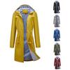 Womens Long Trench Coat Lightweight Water-Resistant Hooded Solid Color Casual Outerwear Straight Cut