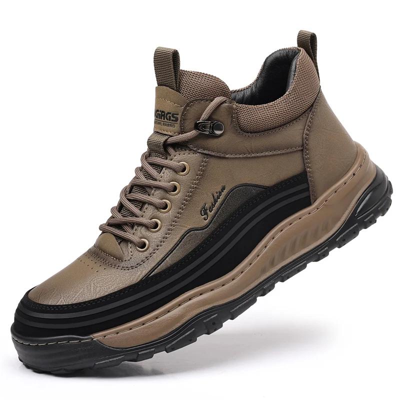 

Fashion Italian Men 2024New Classic Fashion Genuine Leather Shoes Outdoor Comfy Anti Slip Flat Designer Boot Lace-up Sports Casual Shoes 44 хаки