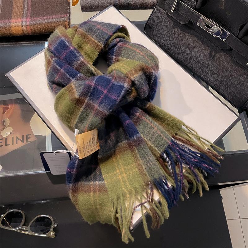 100% Pure Wool Scarf Female Winter Warm Cashmere Shawl Checkerboard Grain Design Couple Accessory Premium Sense Windproof Scarf