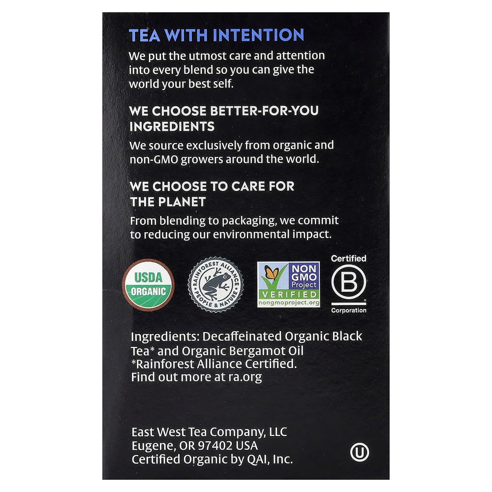 Choice Organic Teas Decaffeinated Earl Grey Tea Bags, 16 Count (32g / 1.12oz)