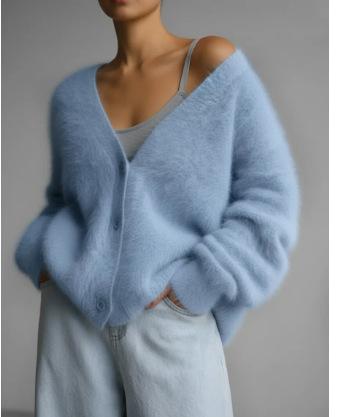 2026 Vendita Calda Primavera e Autunno Cardigan Imitazione Visone da Donna Stile Pigro Maglione Largo Giacca Maglione Lavorato a Maglia Morbido a Maniche Lunghe
