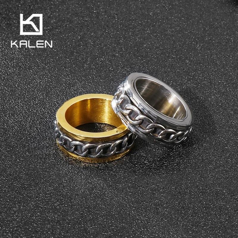 Retro Stainless Steel Men's Ring Punk Cubarn Chain Rotatable Finger Anillos Decompression Beer Trendy Jewelry Gift