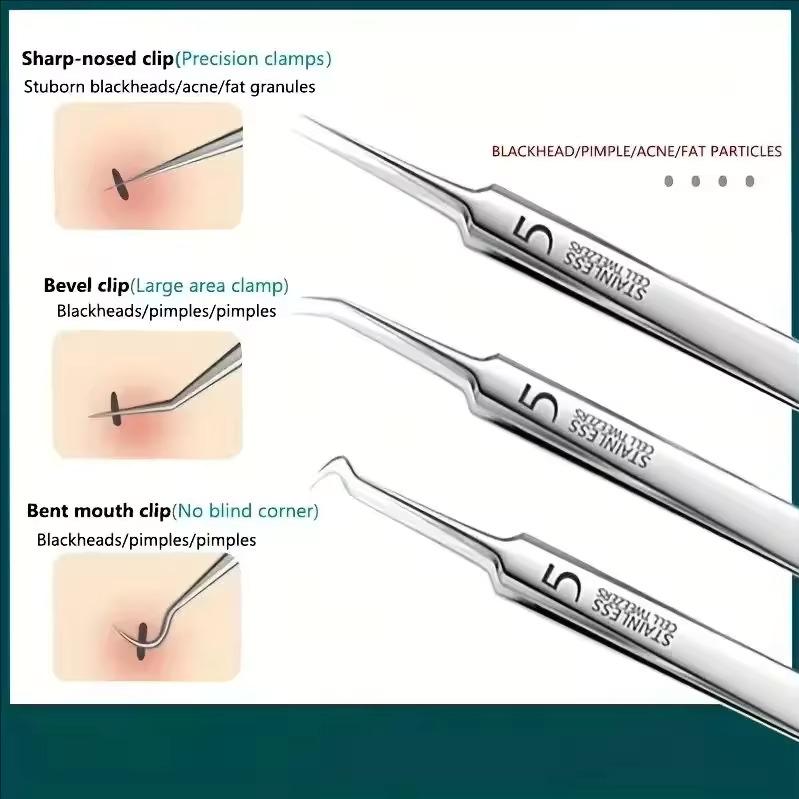 8 szt. Klips do usuwania drzazg, trądziku ze stali nierdzewnej, Pęseta do komórek, Klips do zaskórników, Igła do wyprysków, Narzędzia do usuwania trądziku w salonie kosmetycznym