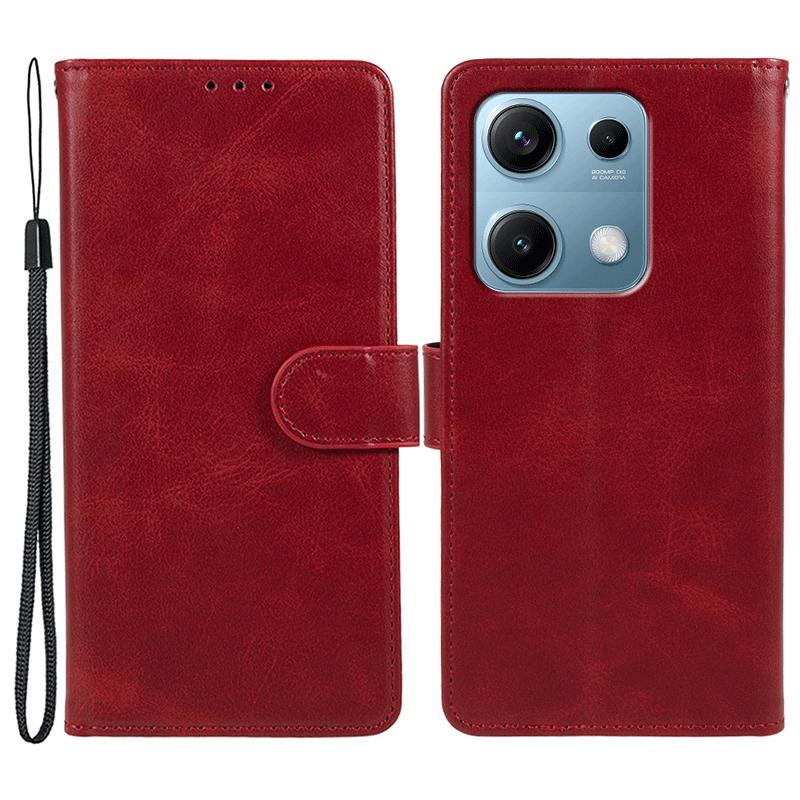 

For Xiaomi Redmi Note 14S 4G Case PU Leather Wallet Protective Phone Cover Calf Texture Red