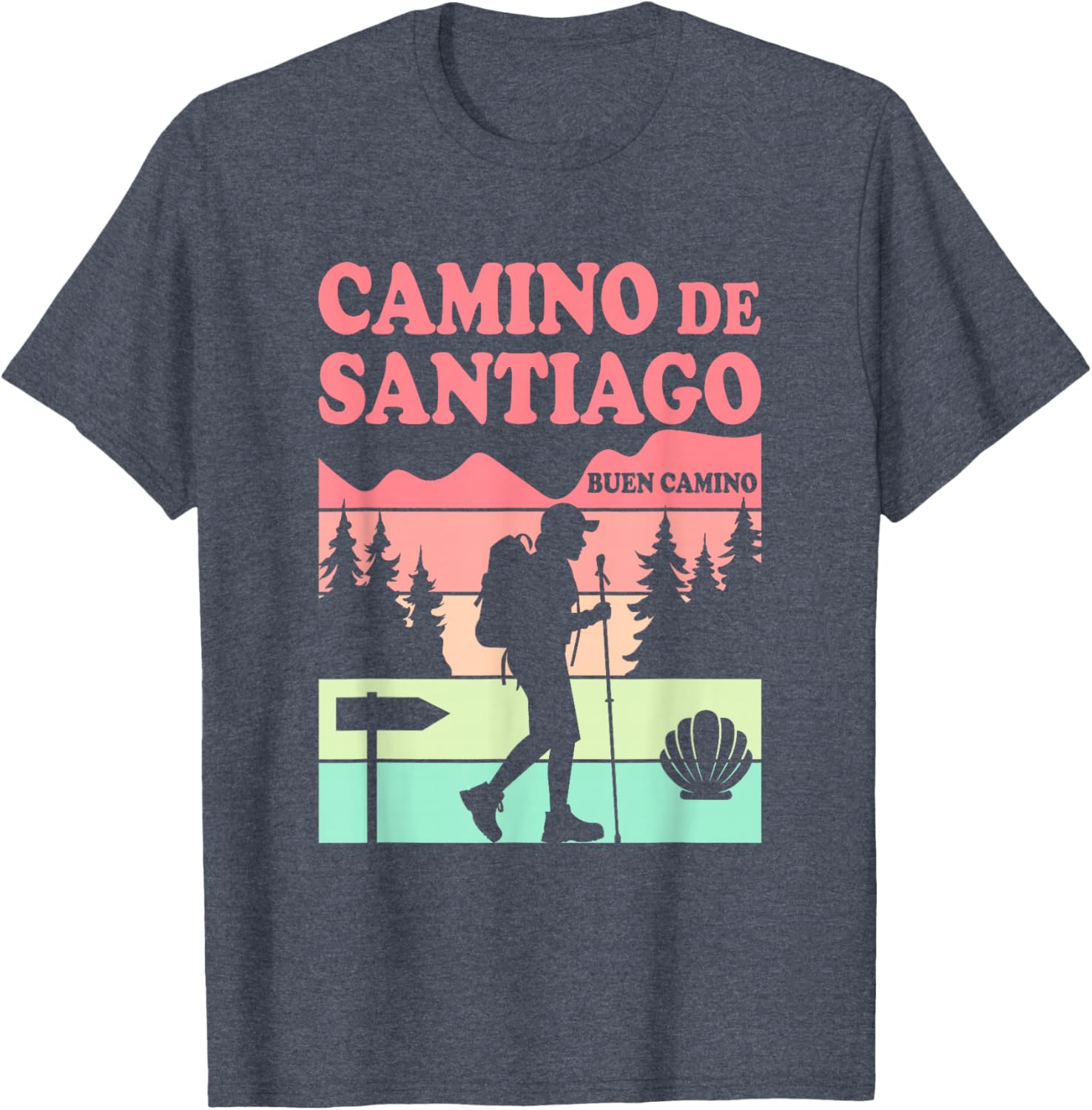 Camino De Santiago T-Shirt Short Sleeve Casual 100% Cotton Shift S