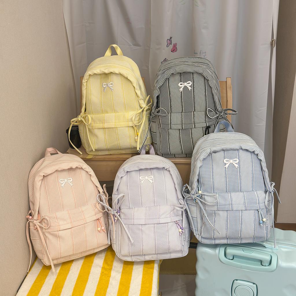 Schoolbag1011 summer new plaid bow backpack female student schoolbag large capacity casual backpack girl heart