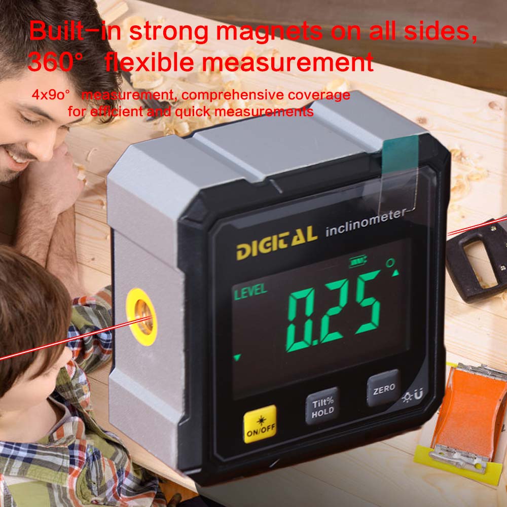 Four Sided Display Angle Gauge Digital Display Accurate Angle Gauge Magnetic Suction Compact Level Protractor Inclinometer