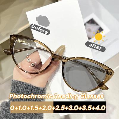 Outdoor Farbwechselnde Lesebrille Damen Herren Mode Cat-Eye Anti Blaulicht Photochrom Fernsichtbrille UV-Schutz