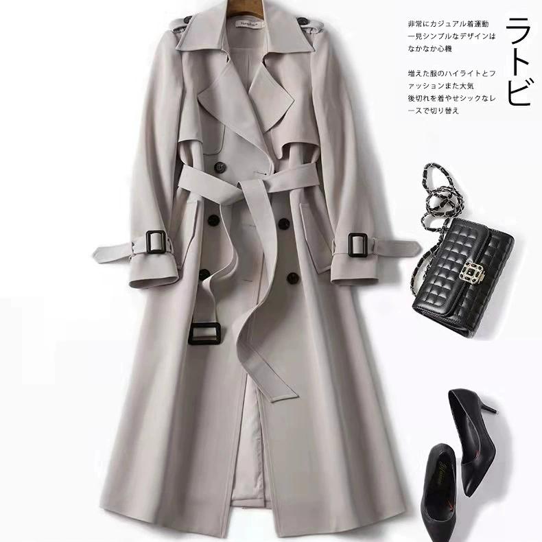 Windbreaker Women's Mid-length Spring and Autumn Small Popular British Style Over-the-knee Coat Jacket