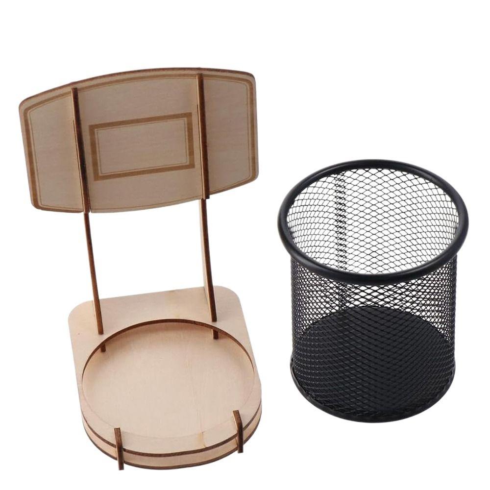 Household Mesh Pen Holder Wooden Frame Cosmetic Brushes Shelf  Table Storage Supplies
