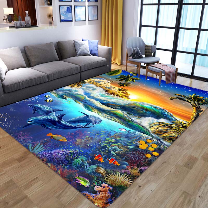 Beautiful Universe Purple Sky Zodiac Rug Living Room Bedroom Large Rug Aesthetic Floor Mat Ocean Dolphin Galaxy Whale Rug