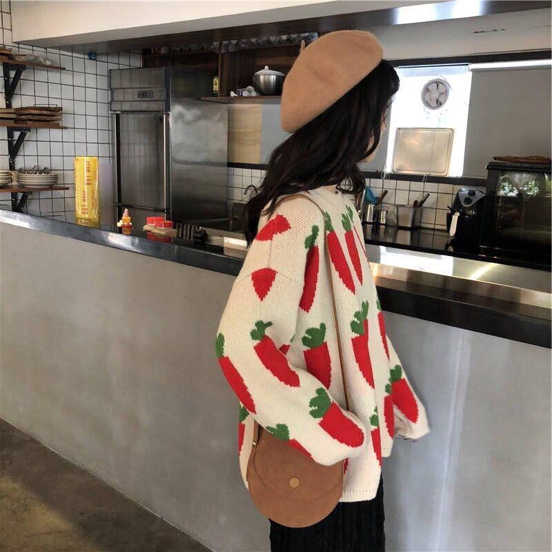 Nette Karotte Stickerei Weibliche Pullover Herbst Faul Wind Lose Pullover Harajuku Karotte Langarm Dicke Frauen Pullover Top