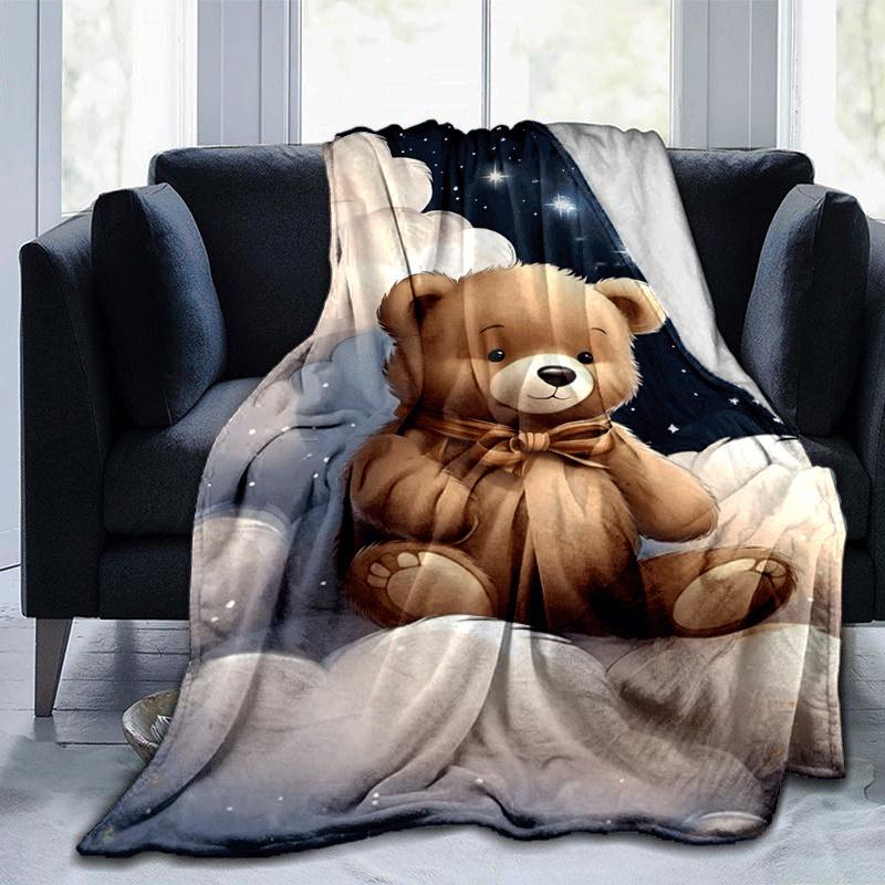 

1pc Bear Printing Lightweight Flannel Blanket, Comfortable and Warm Blanket, for Camping Sofa Bed and Couch Office, Gift 100x150cm