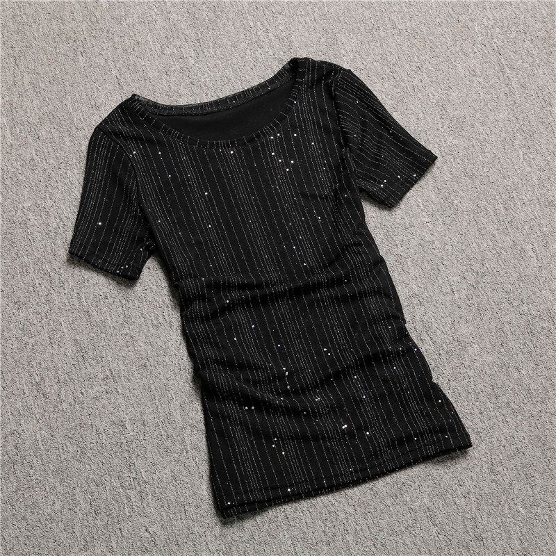 

Bright Black Half Sleeve Fashion Mesh Base Shirt Tops Black 2XL