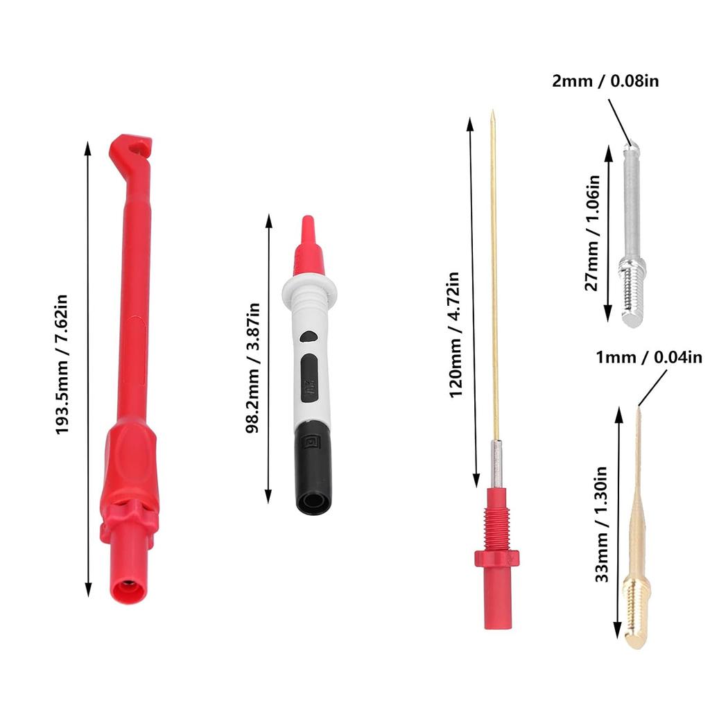 P1033B Banana Plug Test Leads Kit, Replaceable Needle & Hook Probes for Multimeter, High Conductivity Brass & Silicone, Ideal for Home, Lab, Auto &