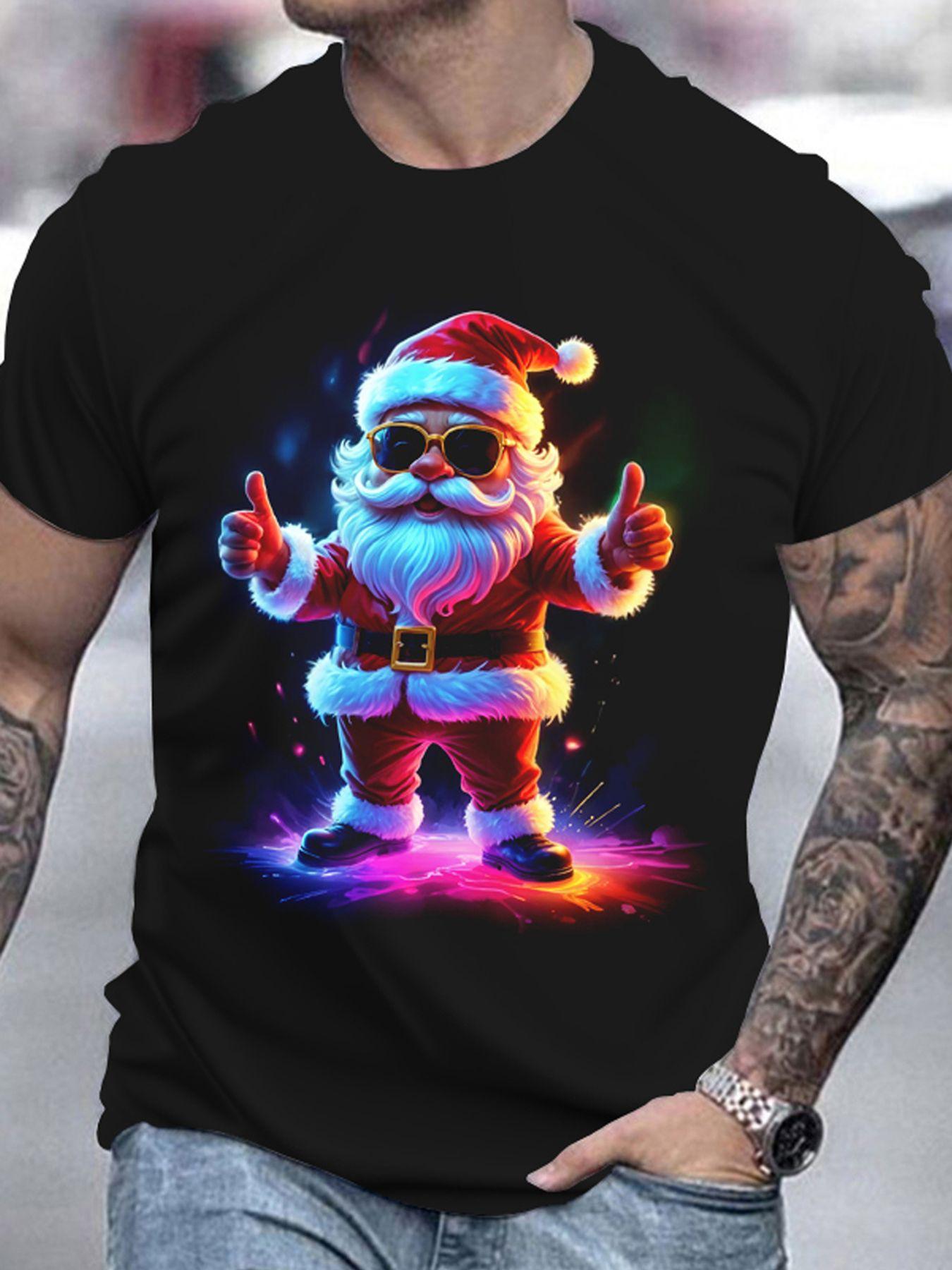Neon GlowintheDark Santa Claus TShirt  Cool Modern Santa with Fashion Glasses  Thumbs Up Print S