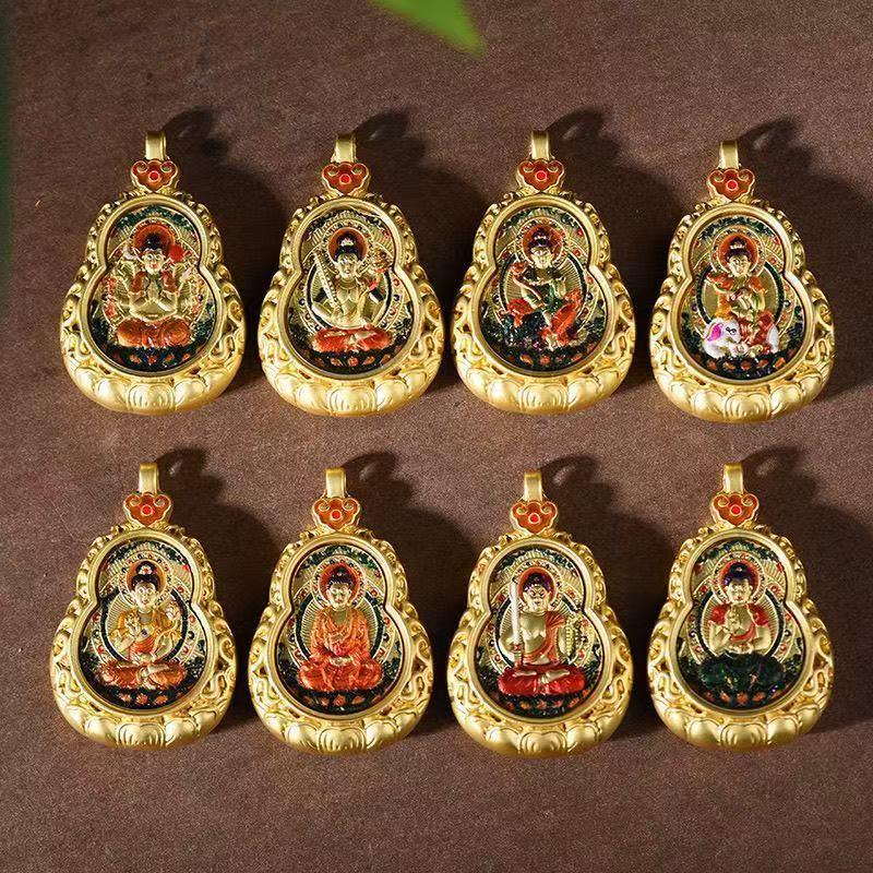 Shopkeeper's Favorite: Bestselling Mini Thangka Titanium Steel Gourd Pendant Necklace with Color-Preserving Material, Double-Sided Guardian Design.