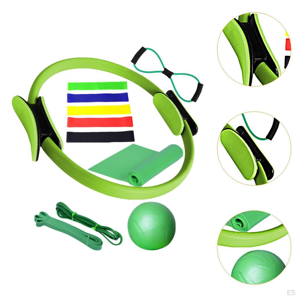 11 pieces Pilates Ring and Ball Set Resistance Bands,Portable for Women with Stretching Stap,Workout