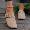 Fashion Summer Cork Footbed Clogs Flat Shoes for Women Fashion Faux Leather Buckle Potato Shoes Ladies Indoor Outdoor Slippers Mujer