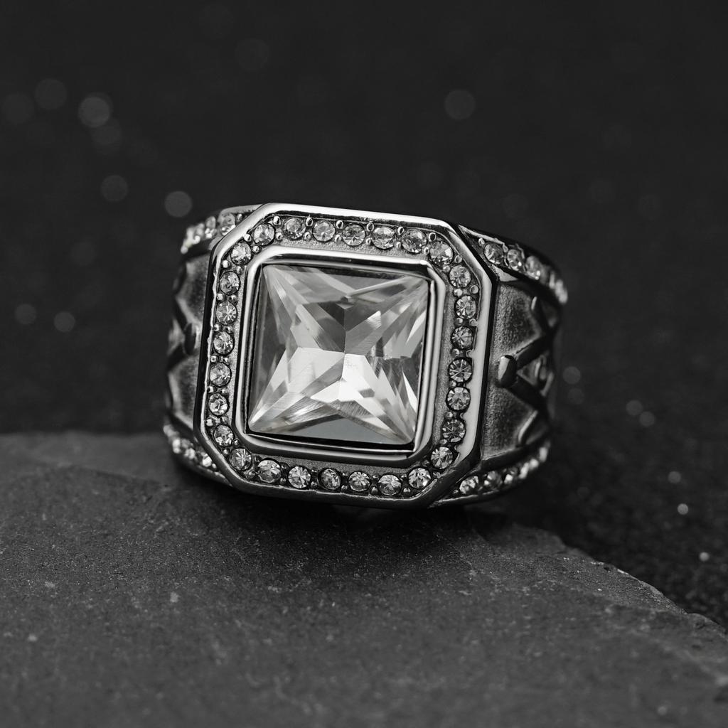 Edelstahlring Vintage Goldfarbe Strass Männlich Hiphop Rock Mann Frau Retro Freimaurer Freimaurerei Freimaurerschmuck