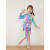 2 Pcs Girls Swimsuit Cartoon Printing Long Sleeve One-piece Swimwear Beach Sunscreen Trousers With