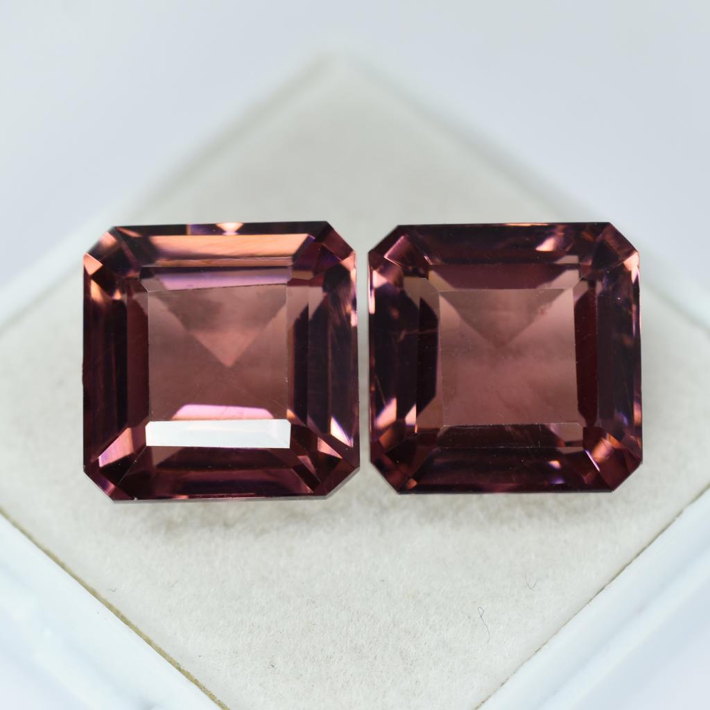 Natural Sapphire Loose Gemstone 17.45 ct Pair Square Cut Padparadscha September Birthday Birthstone
