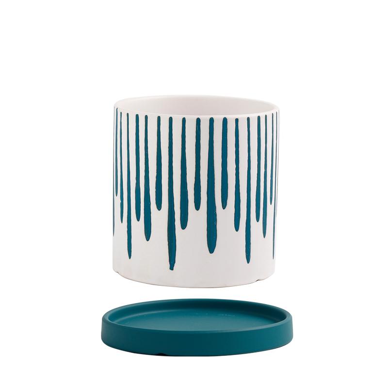 Modern Nordic Ceramic Flower Pot Living Room Interior Countertop Vase Simple Geometric Pattern Flower Plant Flower Pot Gardening